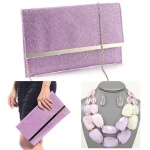 PRETTY SHIMMERY PINK PURSE CRYSTALS NECKLACE SET
